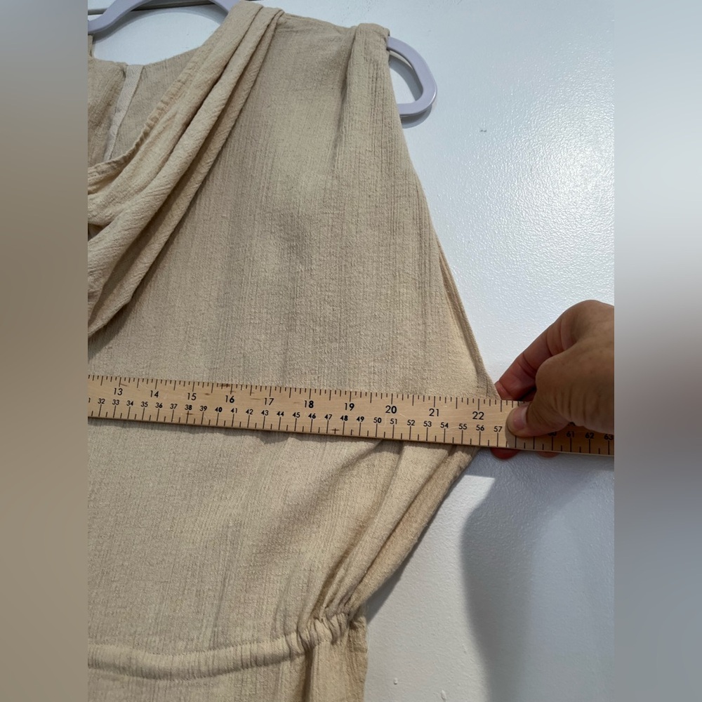 Free People Tan Cotton Linen Blend Sleeveless Hooded Tiered Maxi Dress Sz. M - Picture 7 of 10